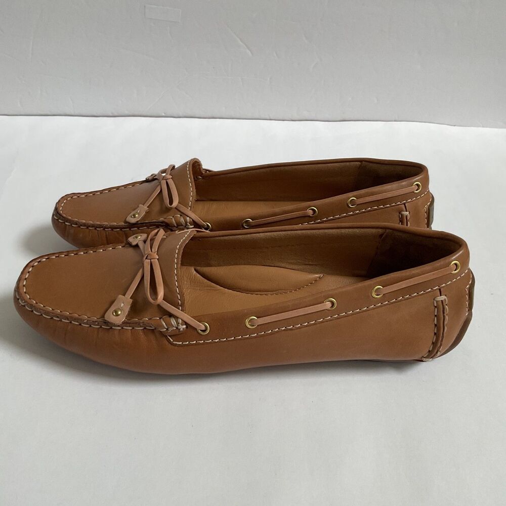 Clarks Artisan Dunbar Racer Cognac Leather Driving Moccasin Loafer Womens Sz 10
